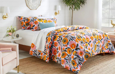 A colorfully furnished bedroom